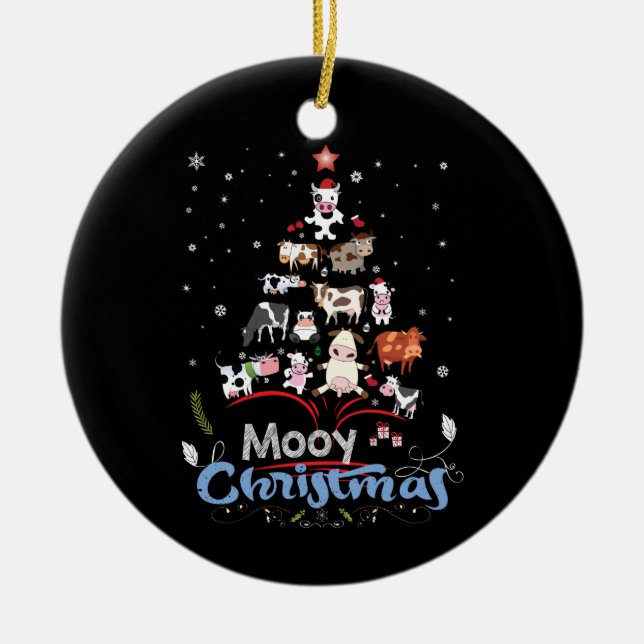 Cow Gift | Mooy Christmas Cow Lover Gift Ceramic Tree Decoration (Front)