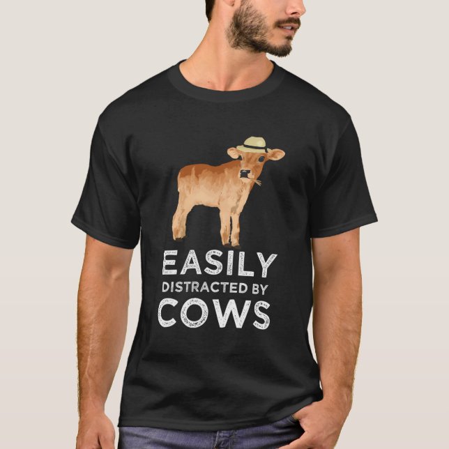 Cow Gifts For Women Girls Cute Easily Distracted B T-Shirt (Front)