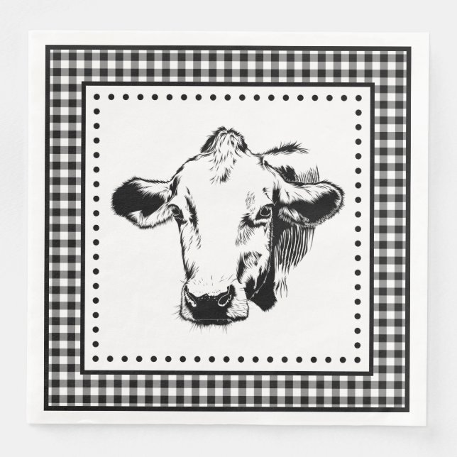 Cow Gingham Farmhouse Napkin (Front)