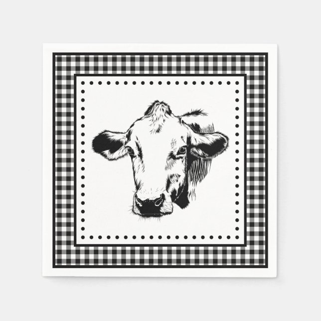 Cow Gingham Farmhouse Napkin (Front)