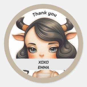 Cow Girl Classic Round Sticker