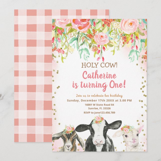Cow Girl Floral Birthday Invitation (Front/Back)