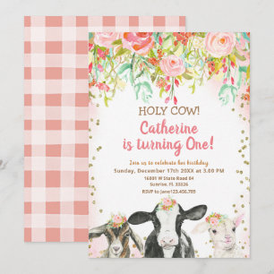 Cow Girl Floral Birthday Invitation