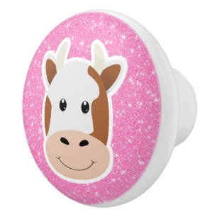 Cow Glitter Ceramic Knob