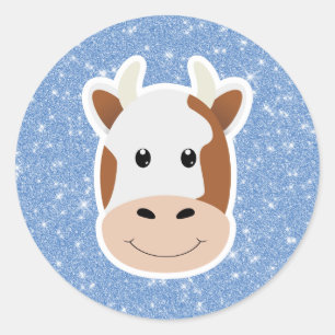 Cow Glitter Classic Round Sticker
