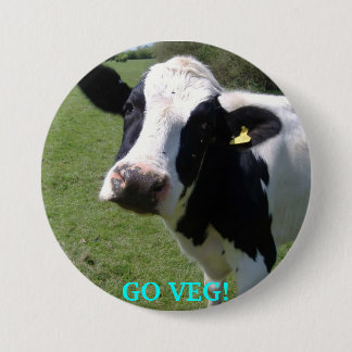 cow, GO VEG! 7.5 Cm Round Badge