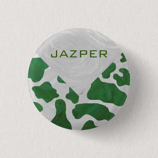Cow Green and White Monogram 3 Cm Round Badge (Front)