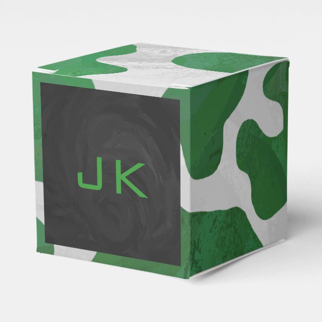 Cow Green and White Monogram Favour Box (Front Side)