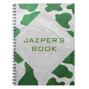 Cow Green and White Monogram Notebook