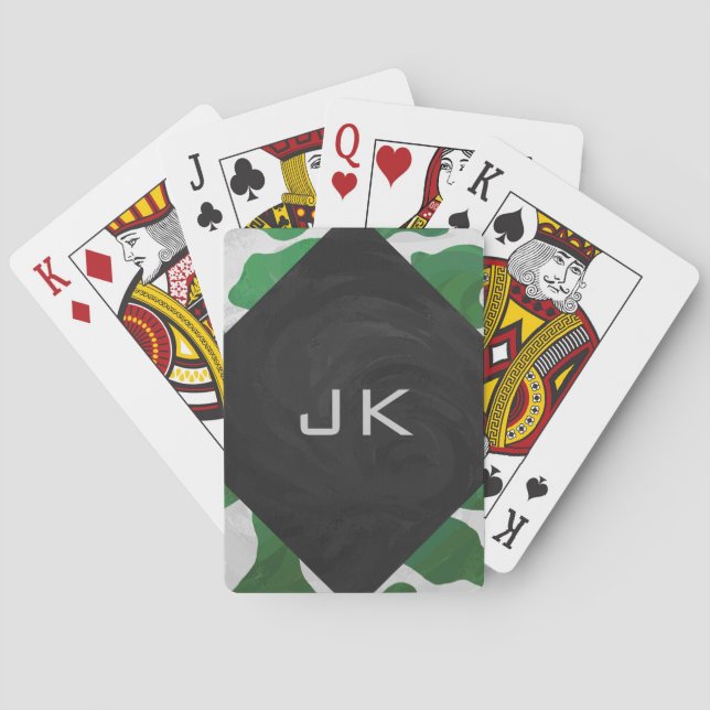 Cow Green and White Monogram Playing Cards (Back)