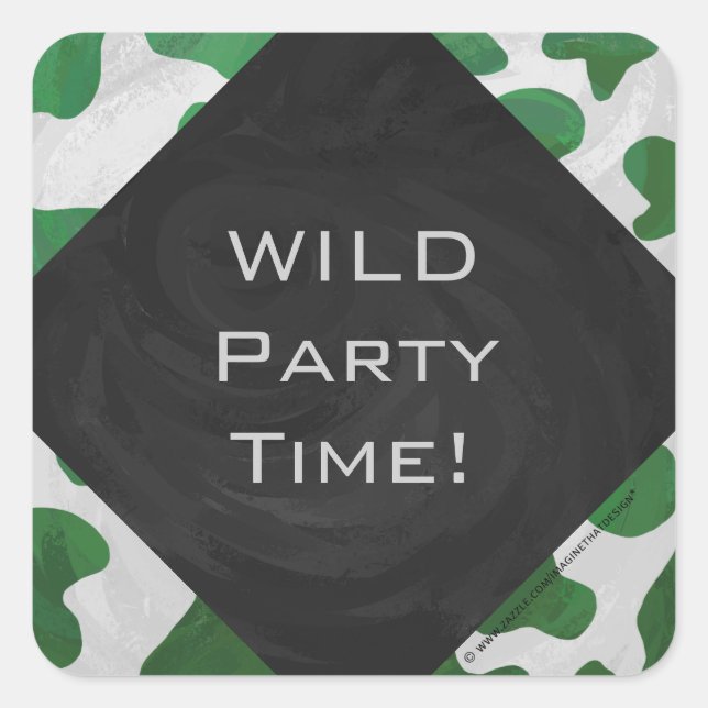 Cow Green and White Monogram Square Sticker (Front)