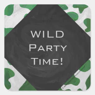 Cow Green and White Monogram Square Sticker