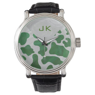 Cow Green and White Monogram Watch