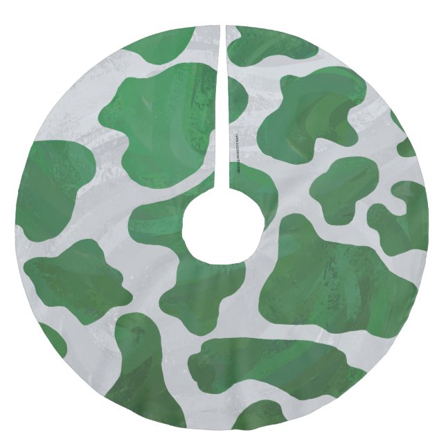 Cow Green and White Print Brushed Polyester Tree Skirt (Front)