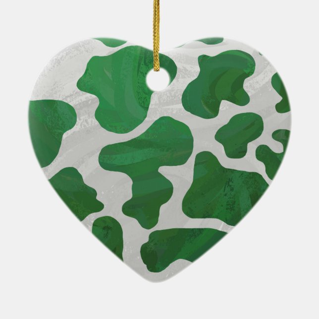 Cow Green and White Print Ceramic Tree Decoration (Back)