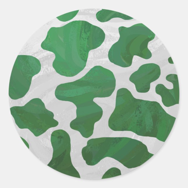 Cow Green and White Print Classic Round Sticker (Front)