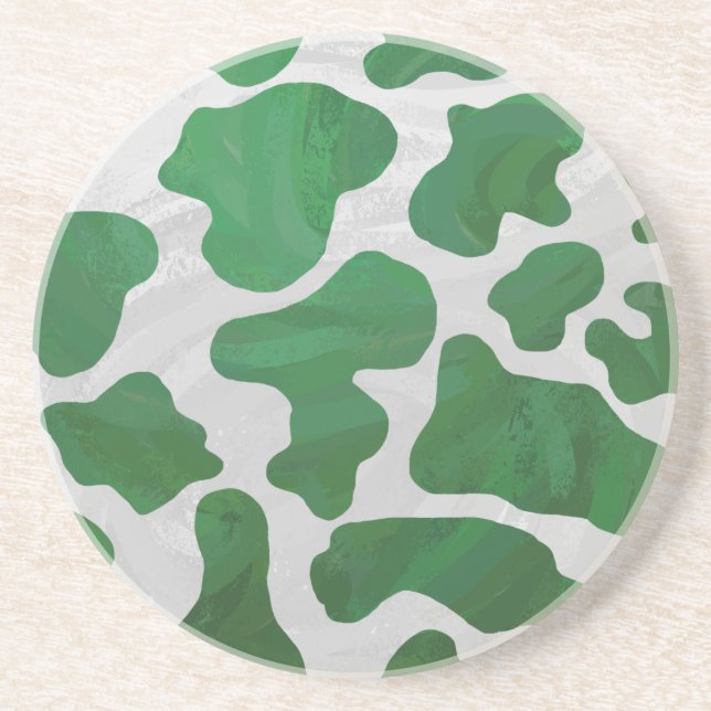 Cow Green and White Print Coaster (Front)