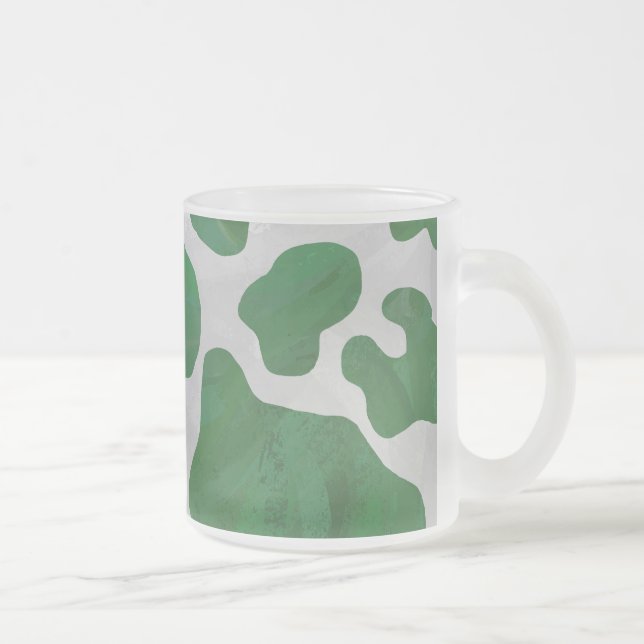 Cow Green and White Print Frosted Glass Coffee Mug (Right)
