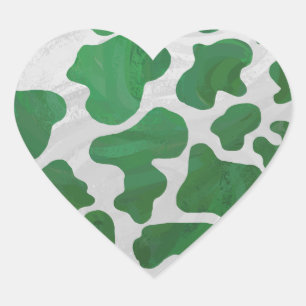 Cow Green and White Print Heart Sticker