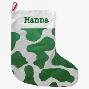 Cow Green and White Print Large Christmas Stocking