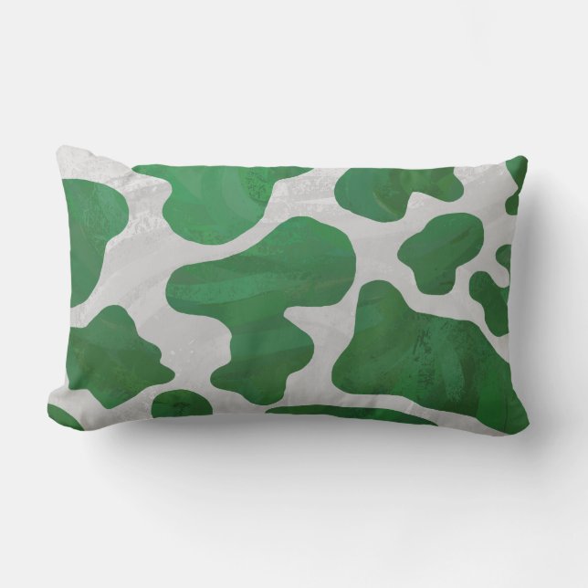Cow Green and White Print Lumbar Cushion (Front)