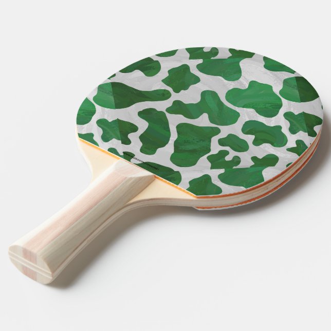 Cow Green and White Print Ping Pong Paddle (Front Angle)