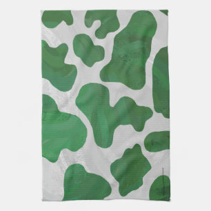 Cow Green and White Print Tea Towel