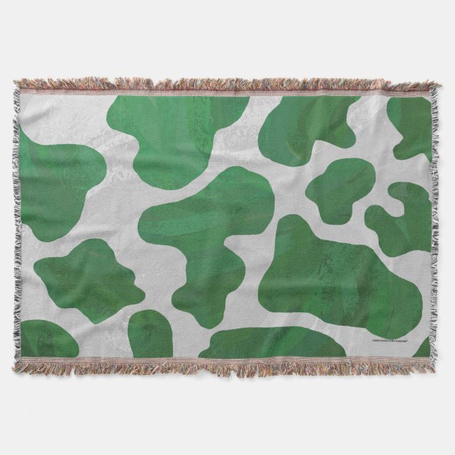 Cow Green and White Print Throw Blanket (Front)