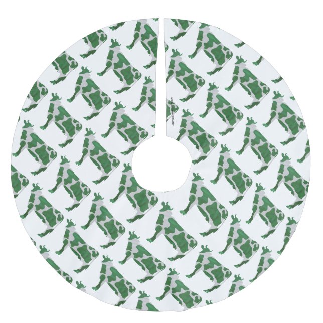 Cow Green and White Silhouette Brushed Polyester Tree Skirt (Front)