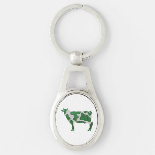 Cow Green and White Silhouette Key Ring