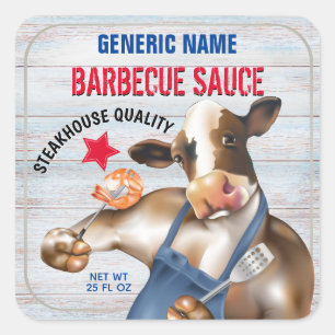 Cow Grilling Shrimp Homemade Barbecue Sauce Square Sticker