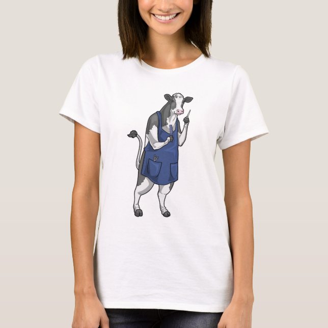 Cow Hairdresser Scissors Comb T-Shirt (Front)