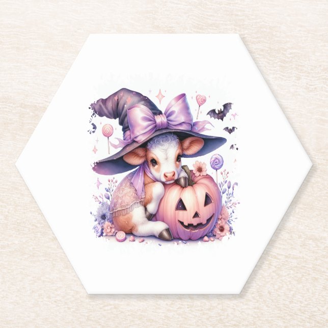 Cow Halloween Square Paper Coaster (Front)