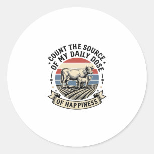 Cow Happiness Vintage Farm Vector Shirt Design_1 Classic Round Sticker