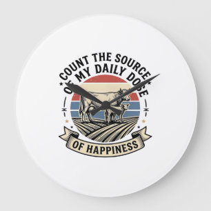 Cow Happiness Vintage Farm Vector Shirt Design_1 Large Clock