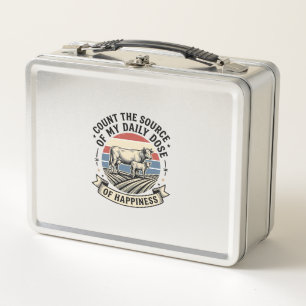 Cow Happiness Vintage Farm Vector Shirt Design_1 Metal Lunch Box