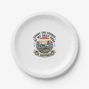 Cow Happiness Vintage Farm Vector Shirt Design_1 Paper Plate