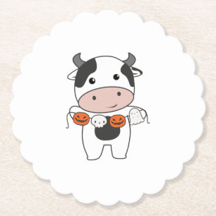 Cow Happy Halloween Pumpkin Bat Costume Paper Coaster
