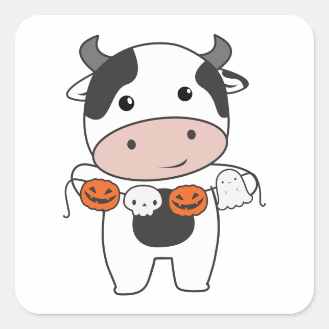Cow Happy Halloween Pumpkin Bat Costume Square Sti Square Sticker (Front)