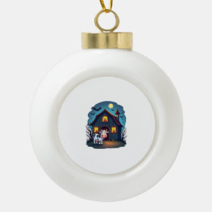Cow & Haunted Barn Ceramic Ball Christmas Ornament
