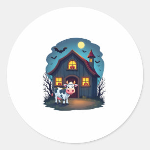 Cow & Haunted Barn Classic Round Sticker