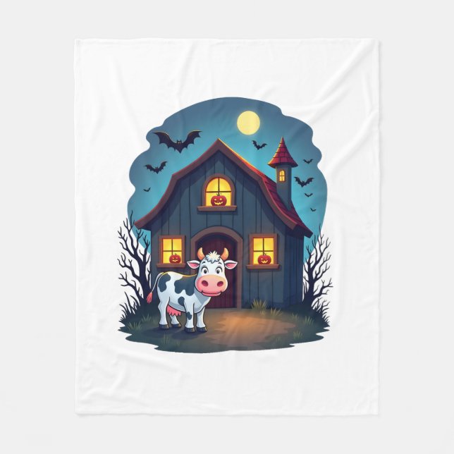Cow & Haunted Barn Fleece Blanket (Front)