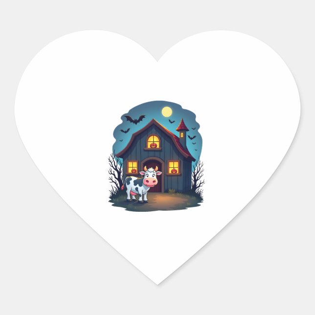 Cow & Haunted Barn Heart Sticker (Front)