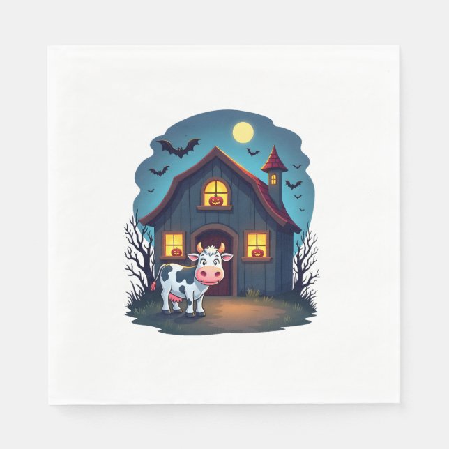 Cow & Haunted Barn Napkin (Front)