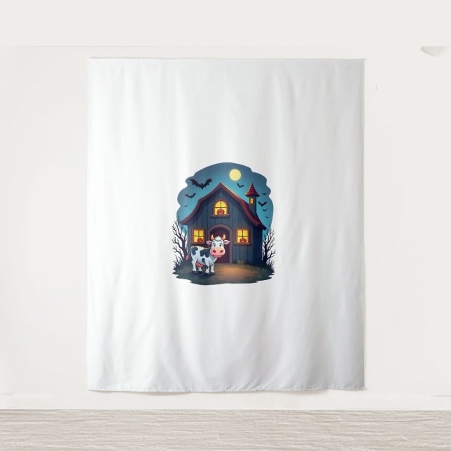 Cow & Haunted Barn Tapestry (Front)
