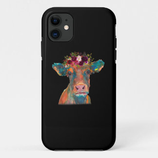Cow Head Face Colourful Watercolor | Cow Gifts  iPhone 11 Case