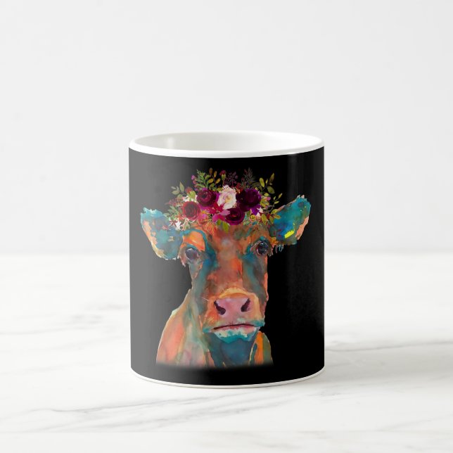 Cow Head Face Colourful Watercolor | Cow Gifts  Coffee Mug (Center)