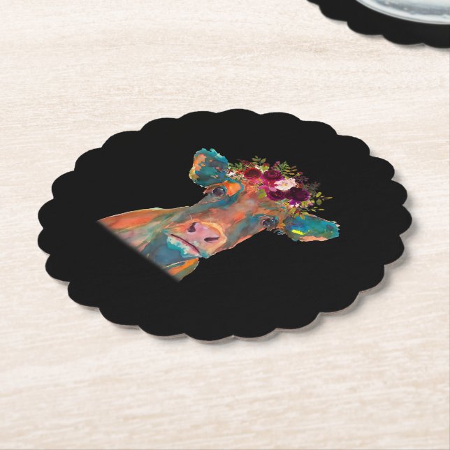 Cow Head Face Colourful Watercolor | Cow Gifts  Paper Coaster (Angled)