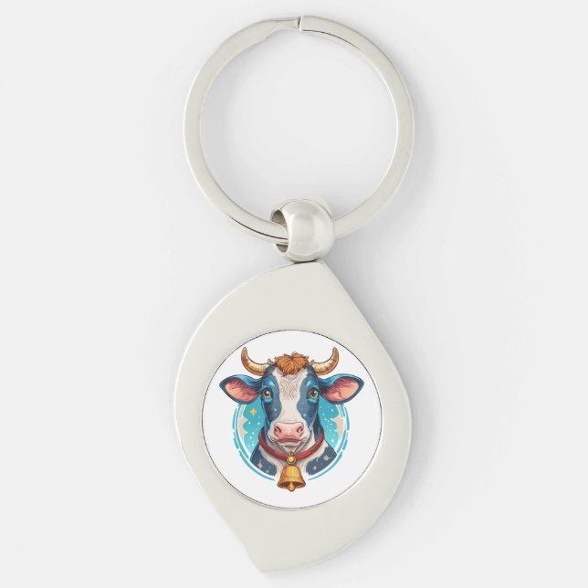 Cow head portrait key ring (Front)
