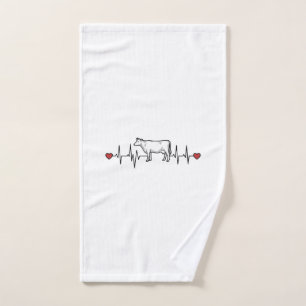 Cow Heartbeat Engraving Style Farm Animal Shirt De Hand Towel